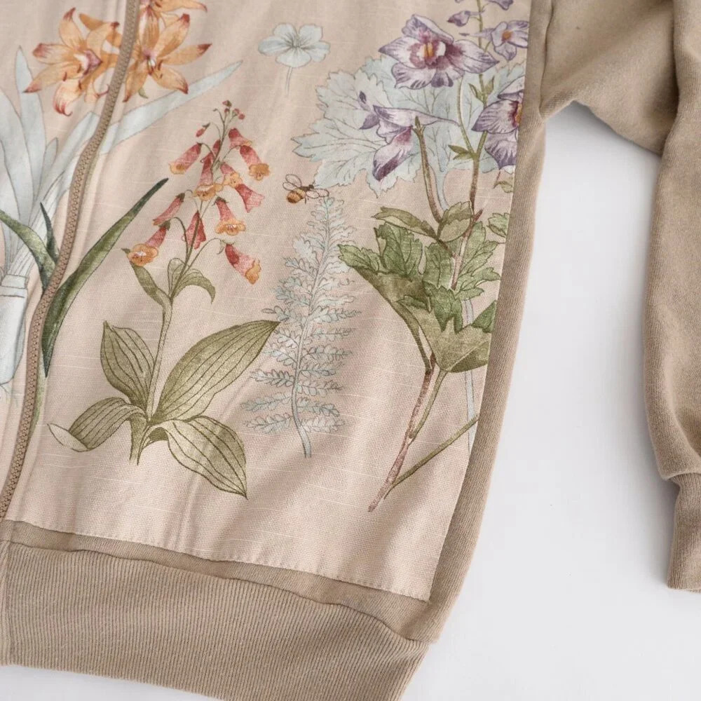 Vintage Jerzees Tan Floral Zip Up With Hidden Pockets Sweater Large - Picture 6 of 12